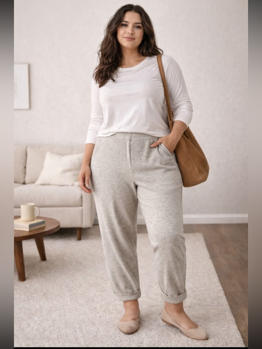 Talbots 2X Petite Marled Gray Knit Pants Soft Stretch Cuffed Lounge Pull On 2XP